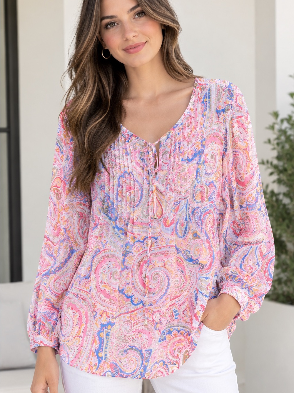 Tommy Hilfiger Pink Paisley Peasant Blouse